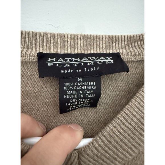 Hathaway Platinum Mens Sweater Argyle Beige brown Red Pure Cashmere Medium - Picture 2 of 6